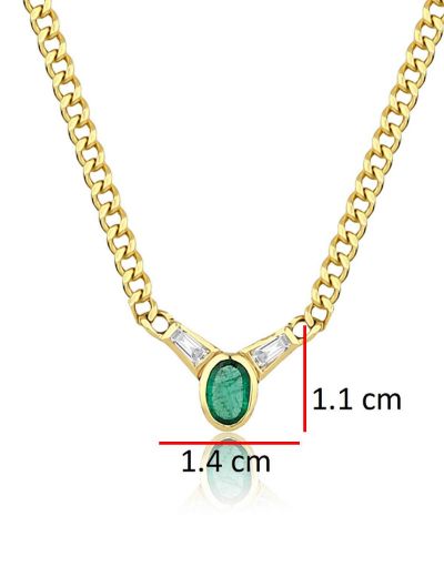 Oval Zümrüt Baget Pırlanta Kolye resmi