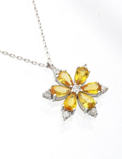 Sarı Safir Lotus Çiçeği Kolye resmi