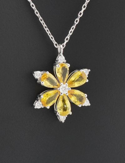 Sarı Safir Lotus Çiçeği Kolye resmi