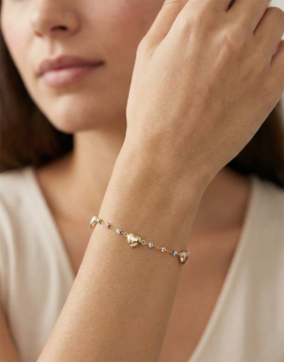 14 Ayar Altın Kalp Tasarım Bileklik resmi