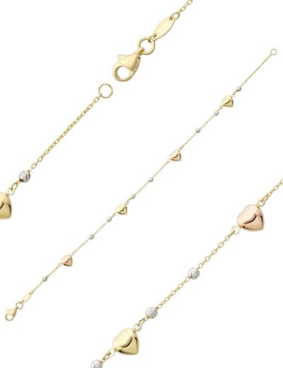 14 Ayar Altın Kalp Tasarım Bileklik resmi