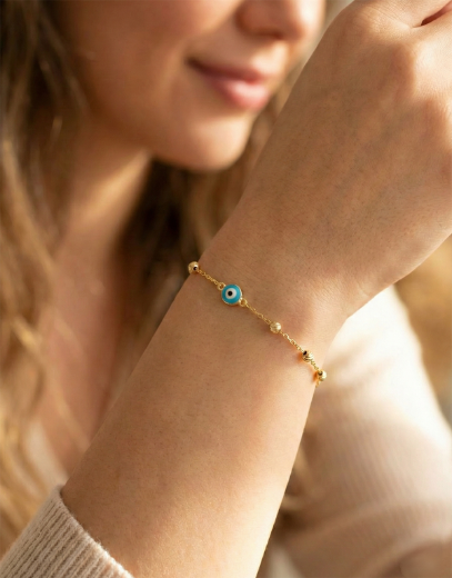 14 Ayar Altın Nazar Boncuğu Bileklik resmi