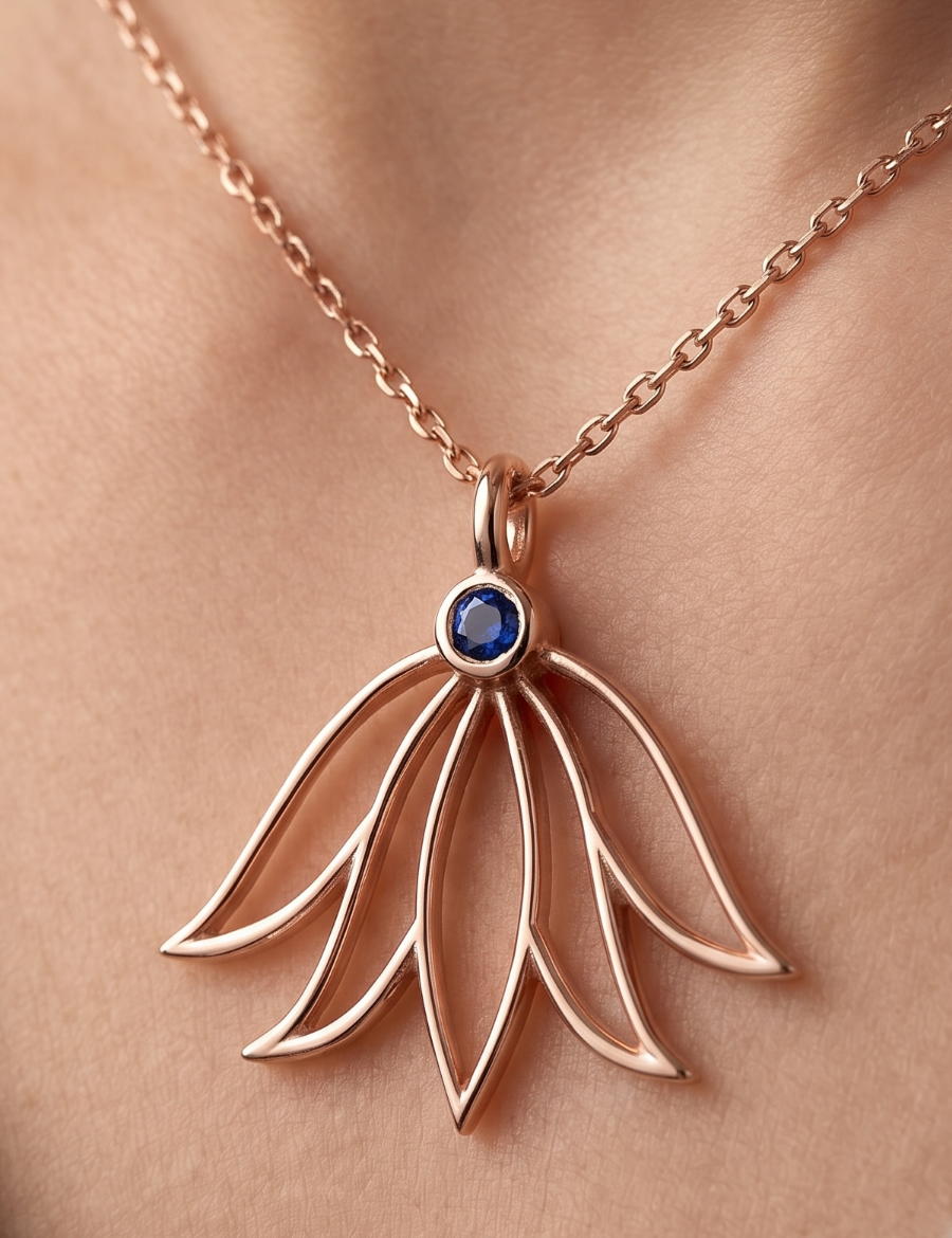 Lotus Çiçeği Safir Kolye resmi