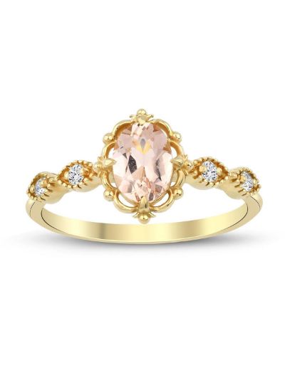 Vintage Morganite Tektaş Pırlanta Yüzük resmi