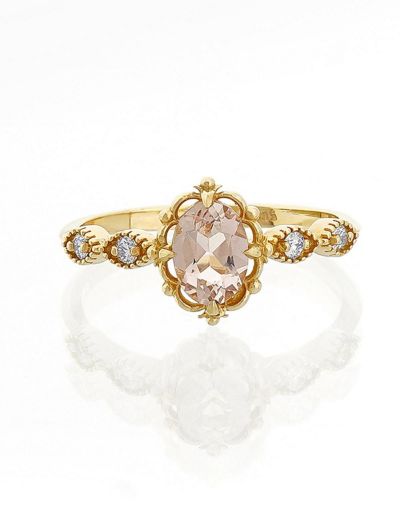 Vintage Morganite Tektaş Pırlanta Yüzük resmi