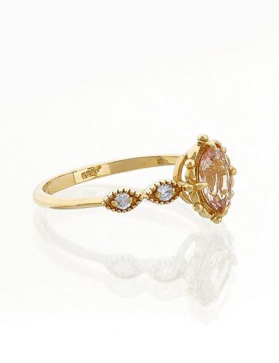 Vintage Morganite Tektaş Pırlanta Yüzük resmi