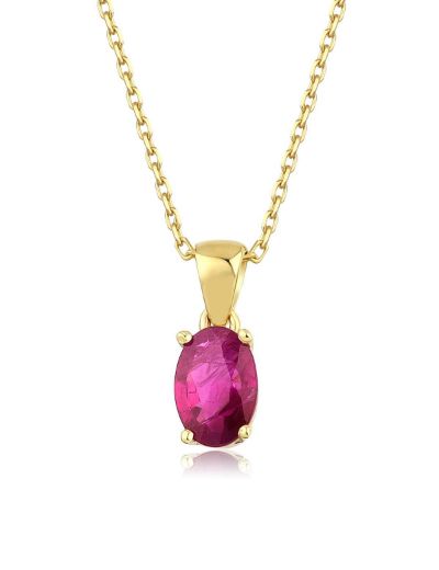 Yakut Oval Tektaş Kolye resmi