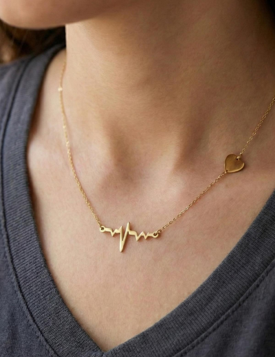 Altın Kalp Ritmi Kolye resmi