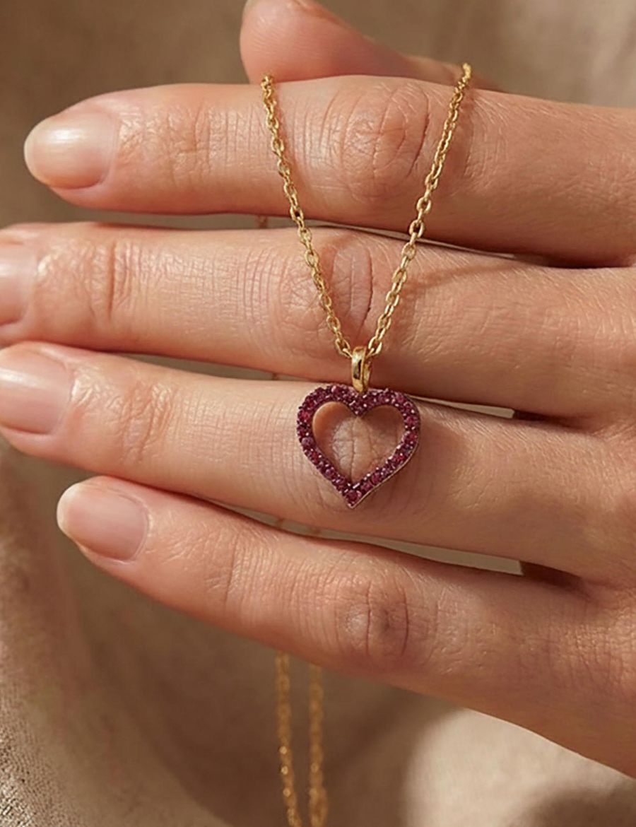 Yakut Taşlı Sevgi Kalp Kolye resmi