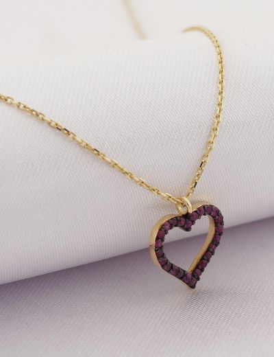 Yakut Taşlı Sevgi Kalp Kolye resmi