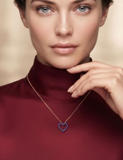 Doğal Safir Taşlı Sevgi Kalp Rose Gold Kolye resmi