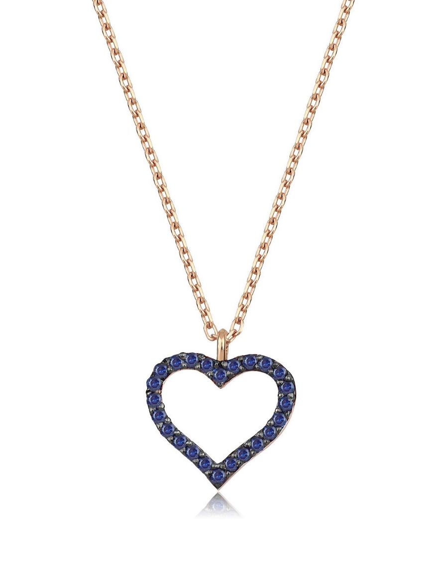 Safir Taşlı Sevgi Kalp Rose Gold Kolye resmi