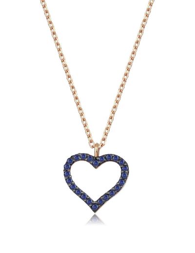 Safir Taşlı Sevgi Kalp Rose Gold Kolye resmi