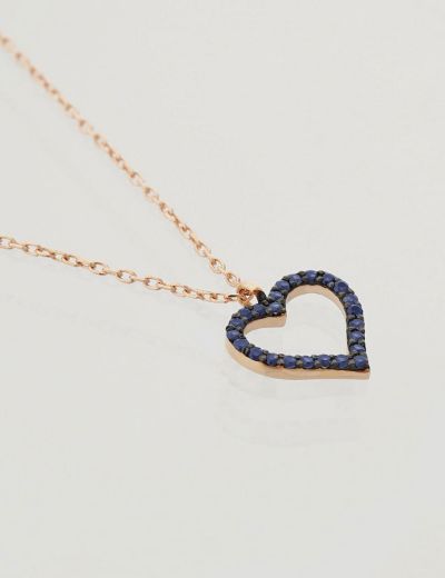 Safir Taşlı Sevgi Kalp Rose Gold Kolye resmi