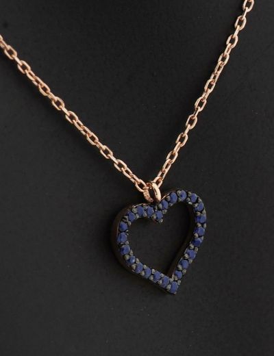 Safir Taşlı Sevgi Kalp Rose Gold Kolye resmi