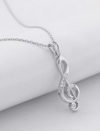 Pırlanta Sol Anahtarı Altın Kolye resmi