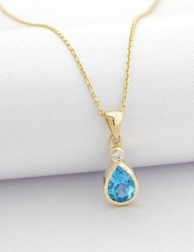 Damla Blue Topaz Tektaş Kolye resmi