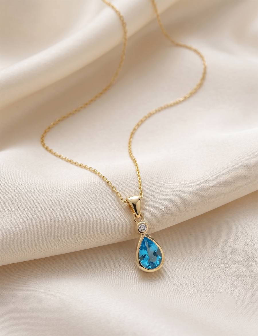 Damla Blue Topaz Tektaş Kolye resmi