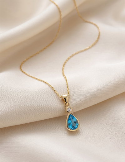 Damla Blue Topaz Tektaş Kolye resmi
