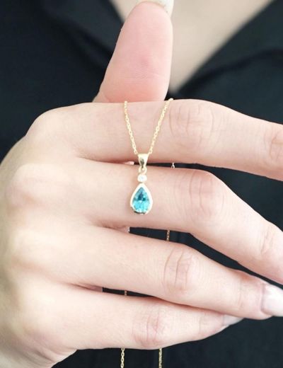 Damla Blue Topaz Tektaş Kolye resmi