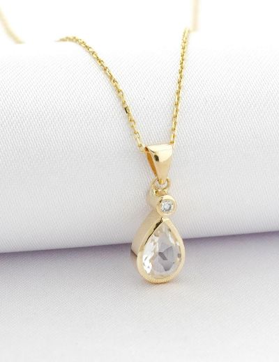Damla Beyaz Topaz Tektaş Kolye resmi