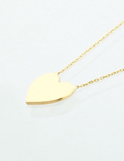 Altın Plaka Kalp Kolye-14 Ayar resmi