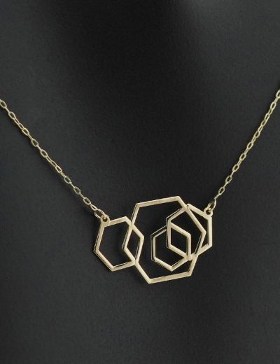Geometrik Altıgen 14 Ayar Altın Kolye resmi