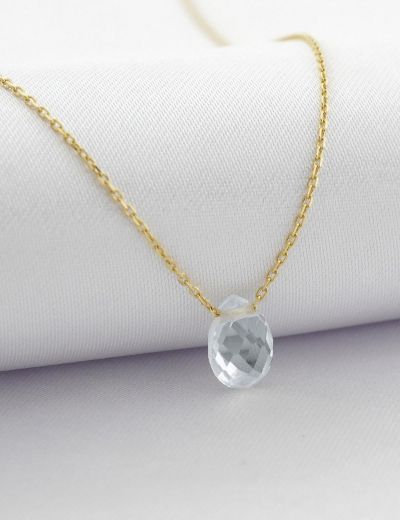 Beyaz Topaz Damla Taşlı Kolye resmi