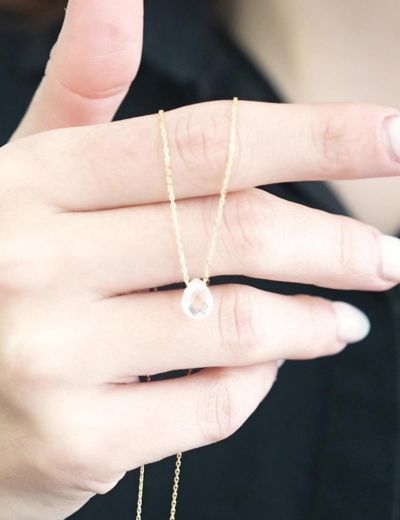Beyaz Topaz Damla Taşlı Kolye resmi