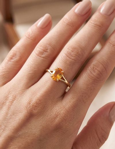 Citrine Oval Tektaş Yüzük resmi