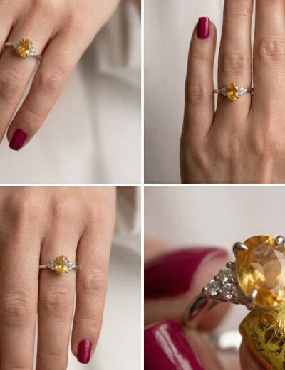 Citrine Oval Tektaş Pırlanta Yüzük resmi