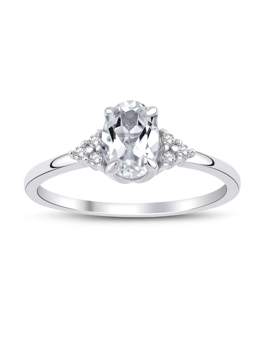 White Topaz Oval Tektaş Yüzük resmi