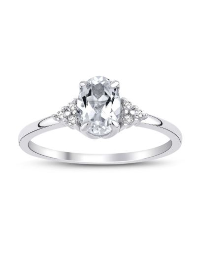 White Topaz Oval Tektaş Yüzük resmi