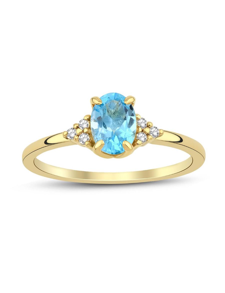 Blue Topaz Oval Tektaş Pırlanta Yüzük resmi