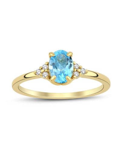 Blue Topaz Oval Tektaş Pırlanta Yüzük resmi