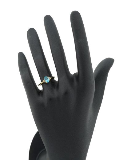 Blue Topaz Oval Tektaş Pırlanta Yüzük resmi