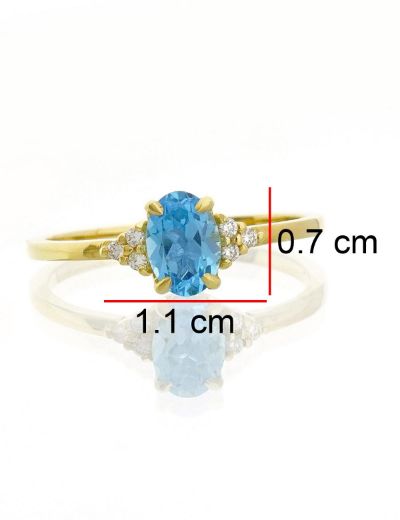 Blue Topaz Oval Tektaş Pırlanta Yüzük resmi
