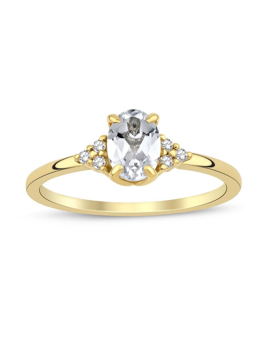 White Topaz Oval Tektaş Pırlanta Yüzük resmi