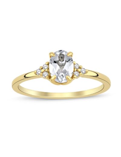 White Topaz Oval Tektaş Pırlanta Yüzük resmi