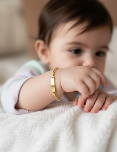 Klasik Altın Bebek Künye Bileklik resmi