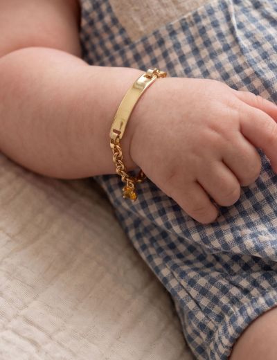14 Ayar Altın Bebek Künye Bileklik - Klasik Tasarım resmi