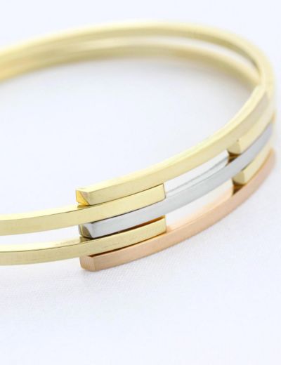 Üç Renk Altın Zarif 3 'lü Kaburga Kelepçe Bilezik resmi