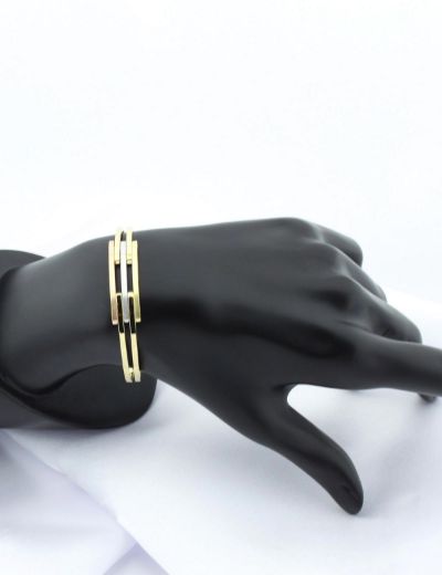 Üç Renk Altın Zarif 3 'lü Kaburga Kelepçe Bilezik resmi