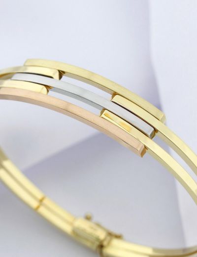 Üç Renk Altın Zarif 3 'lü Kaburga Kelepçe Bilezik resmi