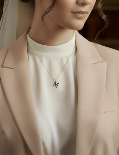 Siyah Pırlanta Harf Kolye / Büyük Boy resmi