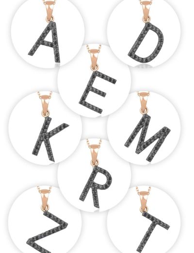 Siyah Pırlanta Harf Kolye / Büyük Boy resmi