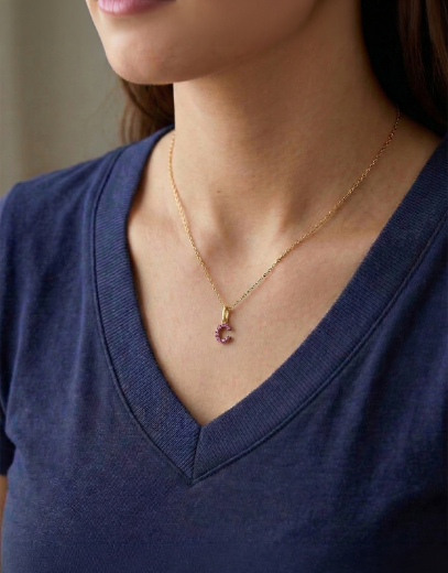 Doğal Yakut Harf Kolye / Orta Boy resmi