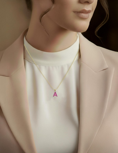 Doğal Yakut Harf Kolye / Orta Boy resmi