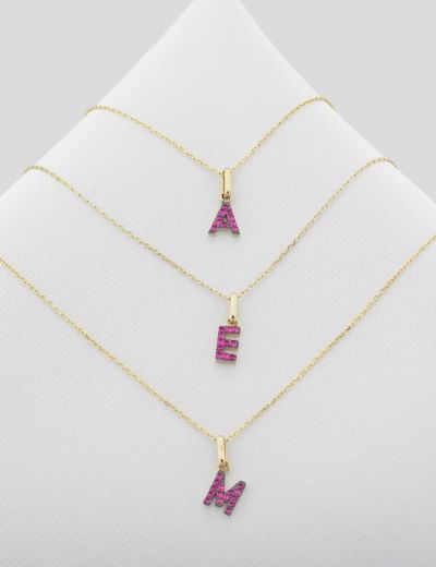 Doğal Yakut Harf Kolye / Orta Boy resmi