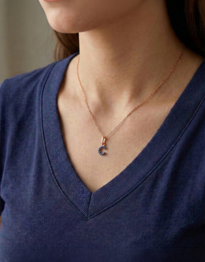 Doğal Safir Harf Kolye / Orta Boy resmi